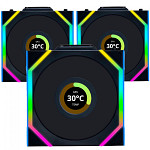 Kit Fan Com 3 Unidades Lian Li Uni Fan SL Wireless LCD, Reverse Blade, ARGB, 120mm, Com Tela, Black, 12RSLLCD1W3B