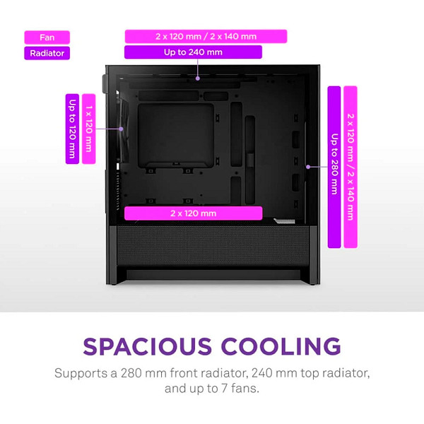 Gabinete Gamer NZXT H3 Flow, Mid Tower, micro-ATX, Lateral em Vidro, Preto - CC-H31FB-01