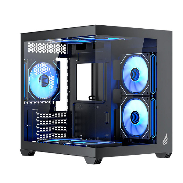 Gabinete Gamer VINGAR Misterium Mini, Lateral de Vidro, Preto, 7 Fans ARGB e Controladora