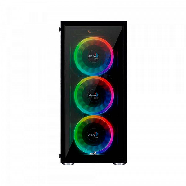 Gabinete Gamer Aerocool Quartz Revo ARGB, Com 3 Fans, Mid Tower, Vidro Temperado, Black, S-Fonte