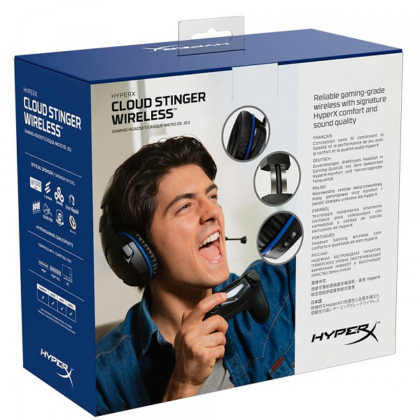 Headset Gamer Sem Fio HyperX Cloud Stinger Wireless PS4, Drivers 50mm, Preto e Azul - HX-HSCSW-BK