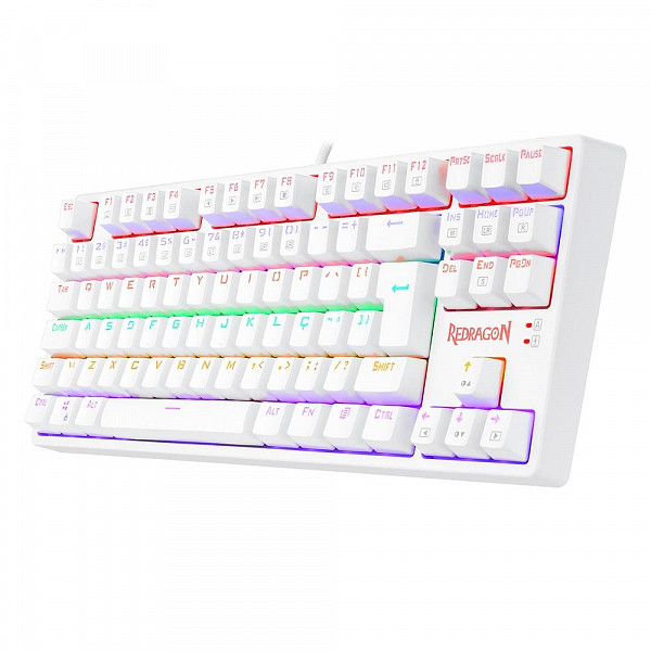 Teclado Mecânico Gamer Redragon Daksa Lunar White, Rainbow, Switch Blue, ABNT2, Branco - K576W-R (PT-BLUE)