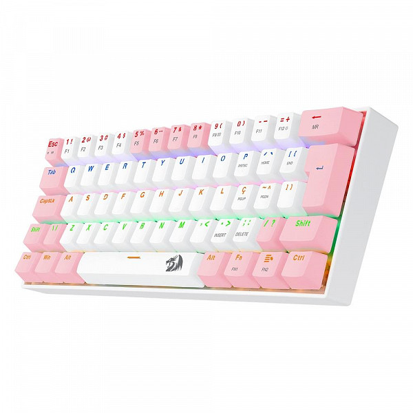 Teclado Mecânico Gamer Redragon Lakshmi, Rainbow, Switch Blue, ABNT2, Branco e Rosa - K606WP-R (PT-BLUE)