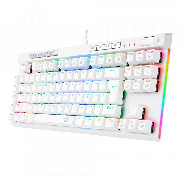 Teclado Óptico Gamer Redragon Magic-Wand PRO RGB, RGB, Switch Marrom, ABNT2, 12 Teclas Multimídia, Branco - K587W-RGB-PRO (PT-BROWN)