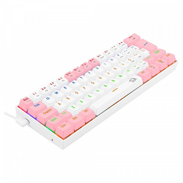 Teclado Mecânico Gamer Redragon Lakshmi, Rainbow, Switch Blue, ABNT2, Branco e Rosa - K606WP-R (PT-BLUE)