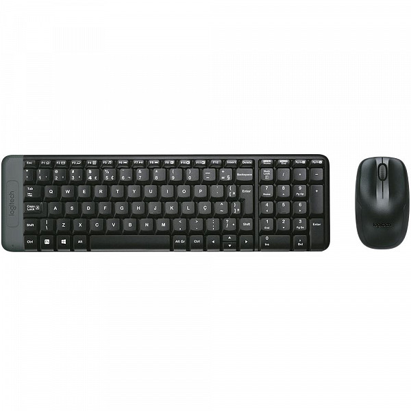 Teclado e Mouse Logitech MK220 Sem Fio Compacto Preto ABNT2