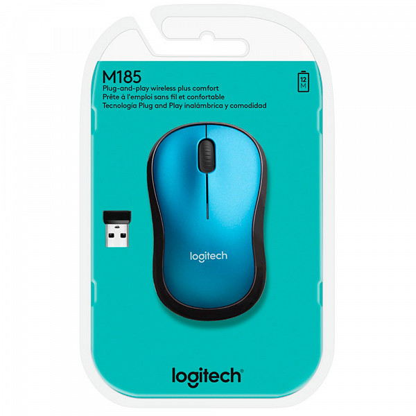 Mouse Logitech M185 Sem Fio Azul 1000 DPI