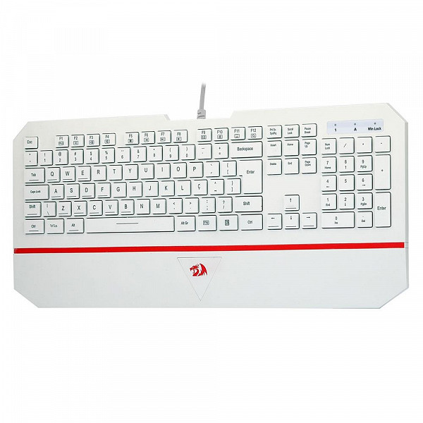 Teclado Membrana Redragon Karura 2, Apoio de Pulso, Atalhos Multimídas, ABNT2, Branco - K502W-N