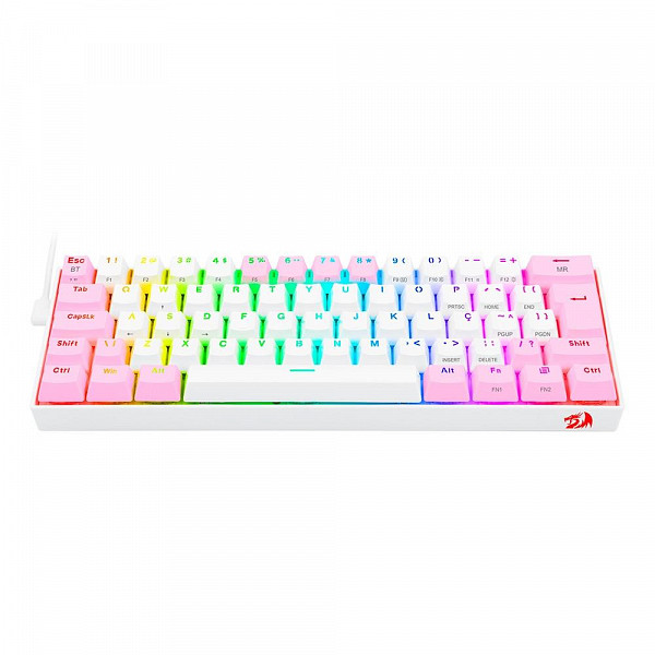 Teclado Mecânico Gamer Redragon Draconic Pro, RGB, Switch Brown, USB, Bluetooth, ABNT2, Branco e Rosa - K530WP-RGB-PRO (PT-BROWN)