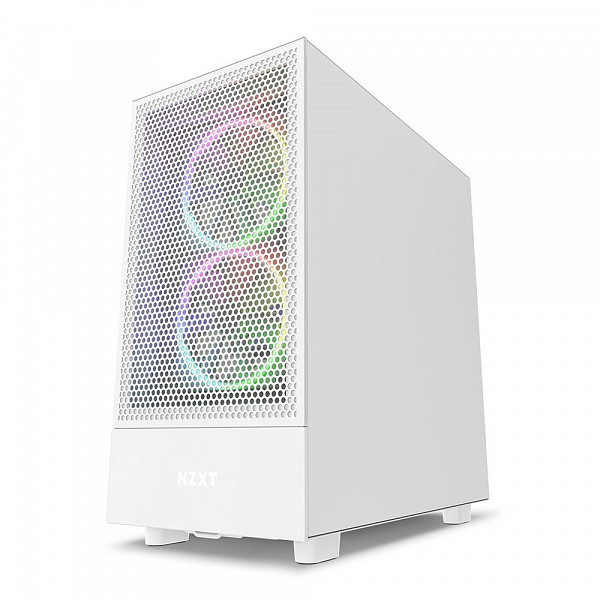 Gabinete NZXT H5 Flow Compact, Mid Tower, RGB, ATX, Lateral e Frontal em Vidro Temperado, 2x Cooler Fan, Branco - CC-H51FW-01