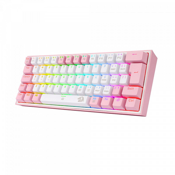 Teclado Mecânico Gamer Redragon Fizz, Switch Blue, ABNT 2, White/Pink, K617-RGB-WP