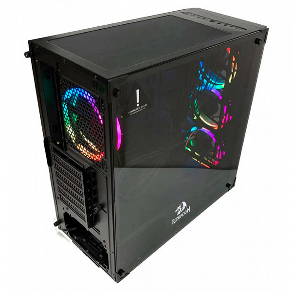 Gabinete Gamer Redragon Wheel Jack Vidro Temperado Black GC-606BK-RGB com 4 fans RGB