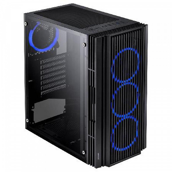 Gabinete Mid-Tower Atmos Preto Com 4 Fans 120Mm Led Azul - Lateral Em Vidro Temperado - Atptaz4fcv