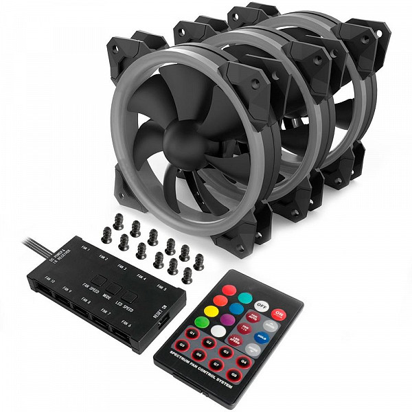 Kit Cooler Fan Redragon com 3 Unidades, RGB, 12cm - GC-F008