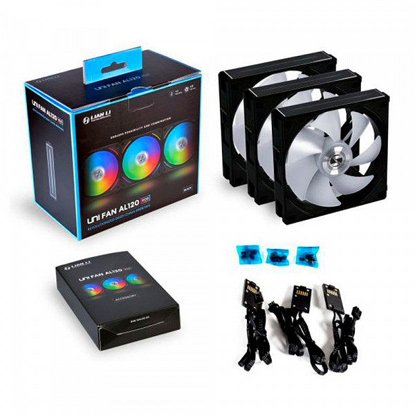 Kit Fan com 3 unidades Lian Li Uni Fan AL120, RGB, Black, UF-AL120-3B