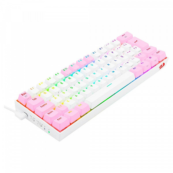 Teclado Mecânico Gamer Redragon Draconic Pro, RGB, Switch Brown, USB, Bluetooth, ABNT2, Branco e Rosa - K530WP-RGB-PRO (PT-BROWN)