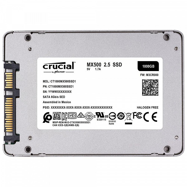 SSD Crucial MX500, 1TB, SATA, Leitura 560MB/s, Gravação 510MB/s - CT1000MX500SSD1