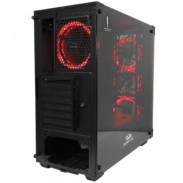 Gabinete Gamer Redragon Wheel Jack, Mid Tower, LED Vermelho, com FAN, Lateral e Frontal em Vidro - GC-606BK-R