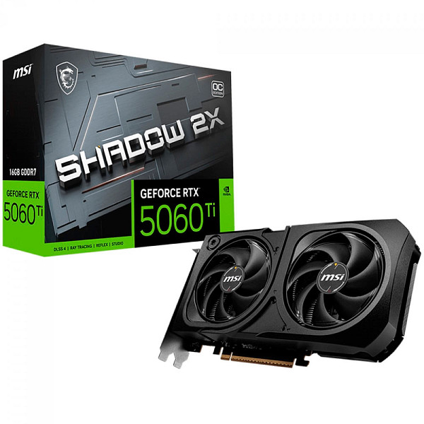 Placa de Vídeo MSI NVIDIA GeForce RTX 5060 Ti Shadow 2X OC Plus, 16GB, GDDR7, DLSS, Ray Tracing, 912-V535-029