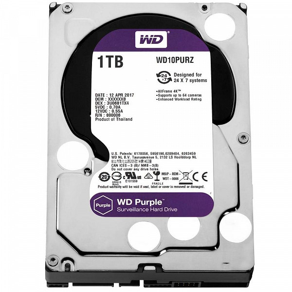 HD WD Purple Surveillance, 1TB, 3.5´, SATA - WD10PURZ