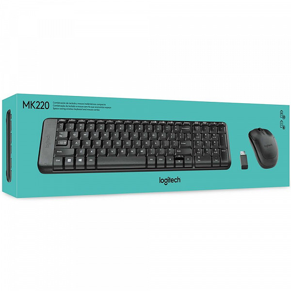Teclado e Mouse Logitech MK220 Sem Fio Compacto Preto ABNT2