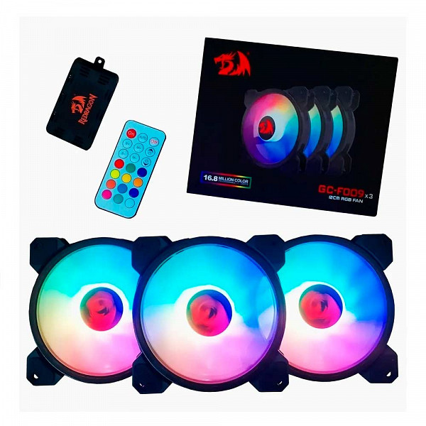Kit fan com 3 unidades Redragon, RGB, 120mm, C/Controladora, GC-F009
