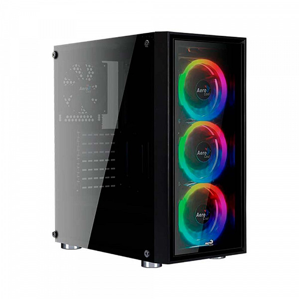 Gabinete Gamer Aerocool Quartz Revo ARGB, Com 3 Fans, Mid Tower, Vidro Temperado, Black, S-Fonte