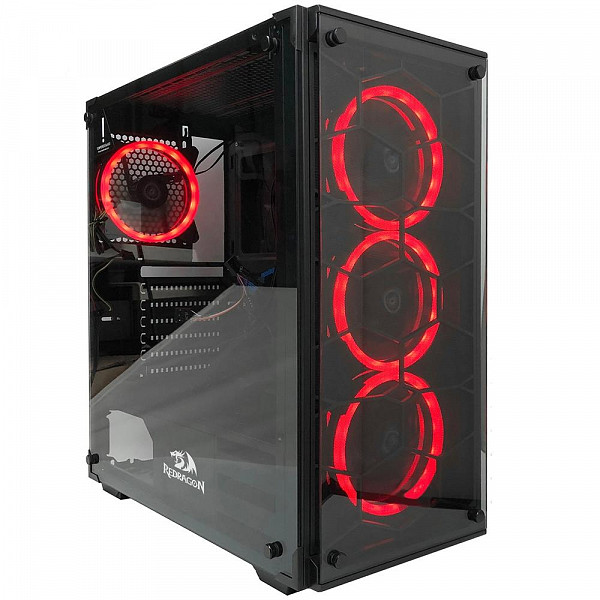 Gabinete Gamer Redragon Wheel Jack, Mid Tower, LED Vermelho, com FAN, Lateral e Frontal em Vidro - GC-606BK-R