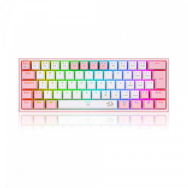 Teclado Mecânico Gamer Redragon Fizz, Switch Blue, ABNT 2, White/Pink, K617-RGB-WP