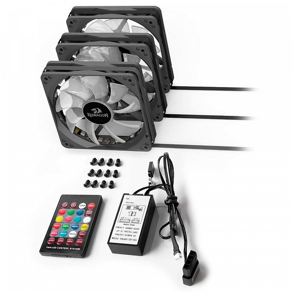 Kit Cooler Fan Redragon com 3 Unidades, RGB, 12cm - GC-F006