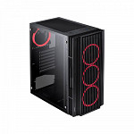 Gabinete Mid-Tower Atmos Preto Com 4 Fans 120Mm Led Vermelho - Lateral Em Vidro Temperado - Atptvm4f