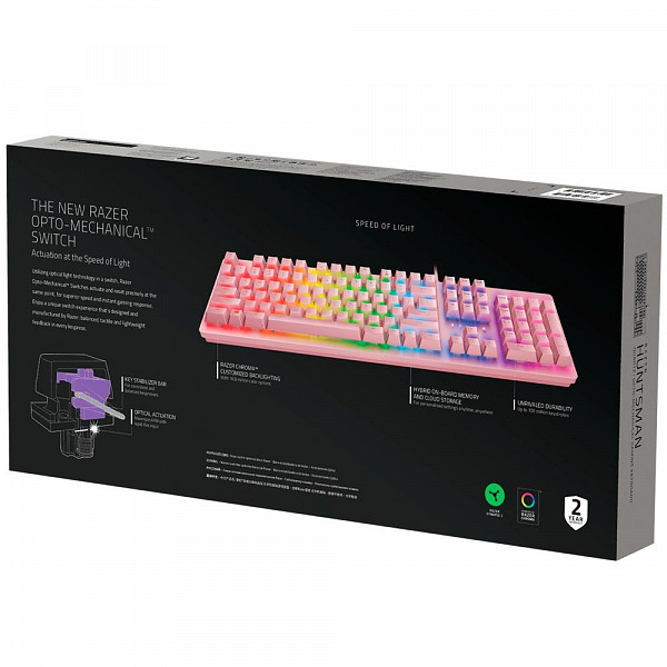 Teclado Óptico-Mecânico Gamer Razer Huntsman, Chroma, Razer Switch Purple, US, Quartz Pink - RZ03-02521800-R3M1