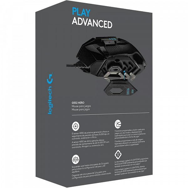 Mouse Gamer Logitech G502 HERO 16K RGB Lightsync 16000DPI - 910-005550