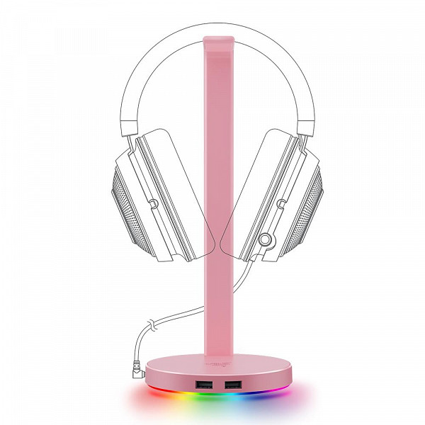 Suporte para Headset Gamer Razer Station V2 Quartz Pink, Surround Sound 7.1, Chroma, 2 Portas USB 3.1 - RC21-01510200-R3M1