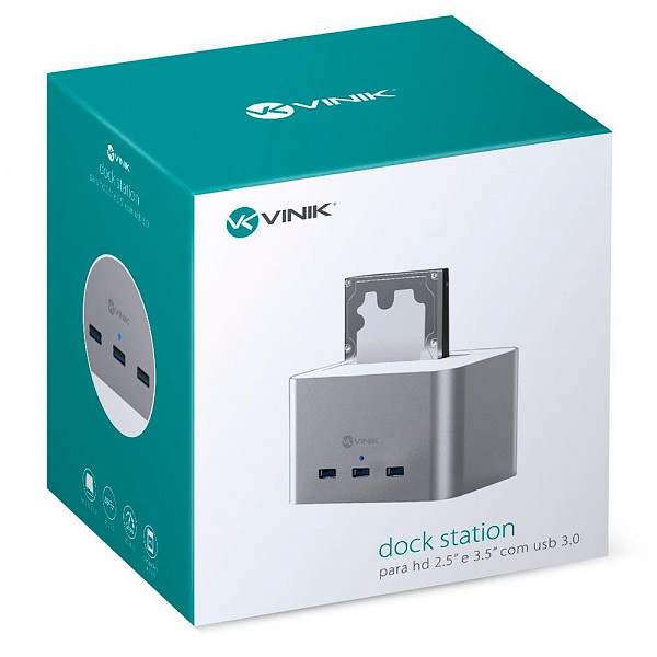 Dock Station Vinik, 1 Baia, 2.5´/3.5´, USB 3.0, Prata - DS-A30HB
