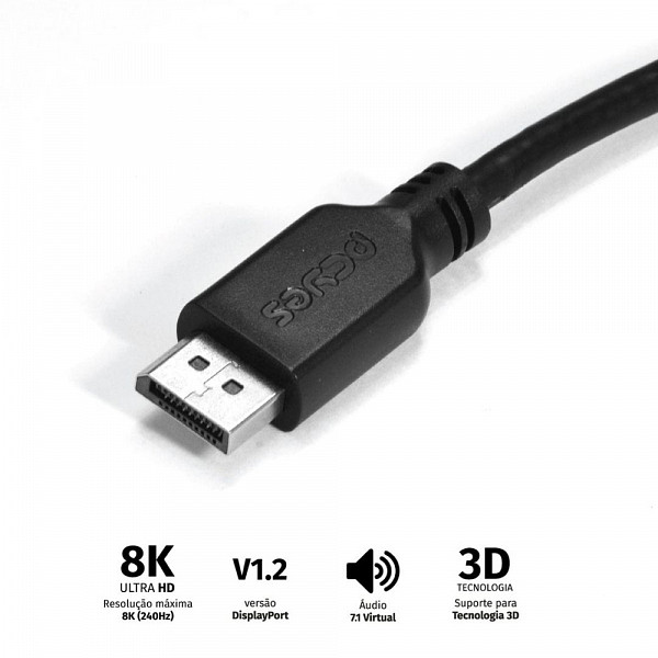 Cabo DisplayPort macho para DisplayPort macho - 2 metros v1.2 - pdpm-2