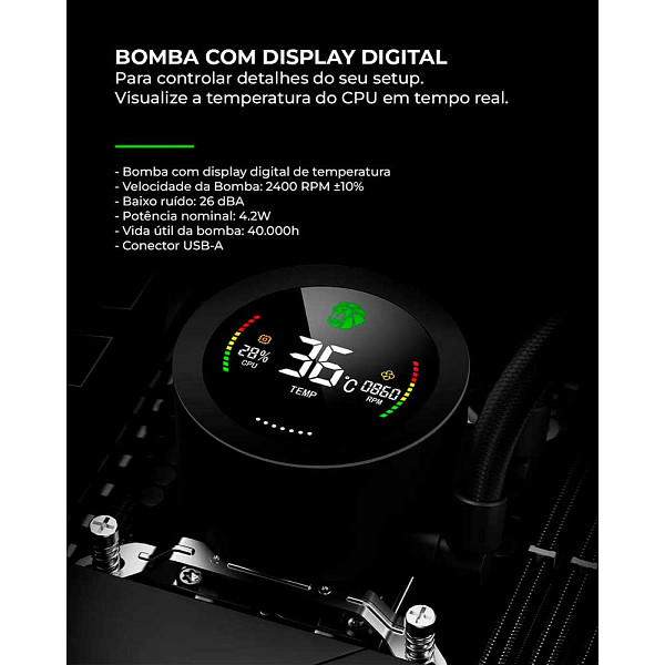 Water Cooler Gamemax IceBurg 240N2 Digital BK, ARGB, 240mm, Intel-AMD, Preto