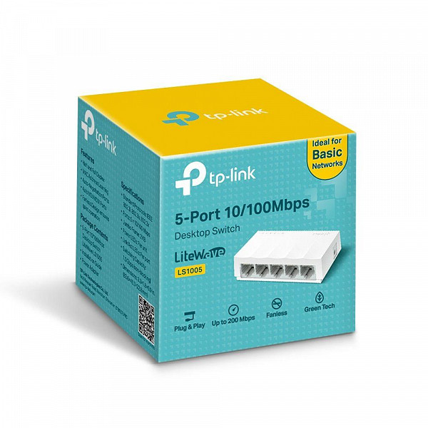 Switch de Mesa TP-Link Fast Lite Wave com 5 Portas Ethernet 10/100 Mbps, LS1005