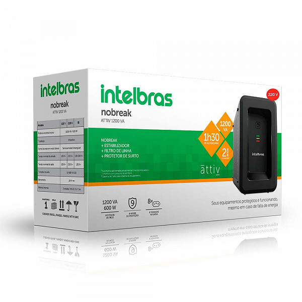 Nobreak Intelbras ATTIV 1200VA, Semi senoidal, 220V, 8 Tomadas de Saída, Preto