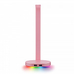 Suporte para Headset Gamer Razer Station V2 Quartz Pink, Surround Sound 7.1, Chroma, 2 Portas USB 3.1 - RC21-01510200-R3M1