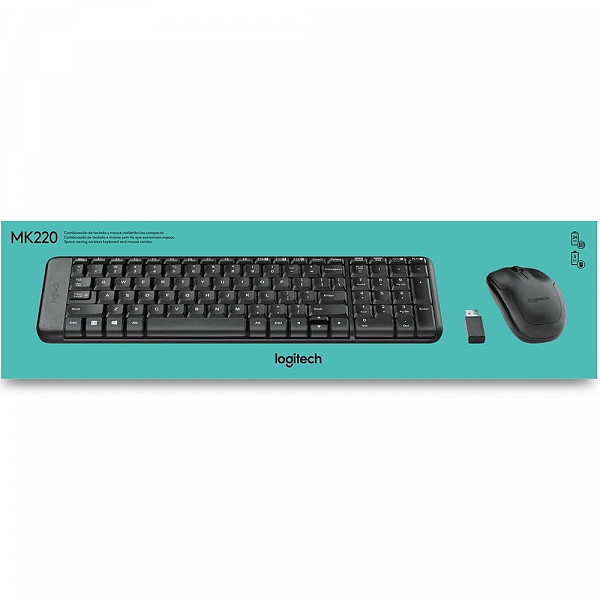 Teclado e Mouse Logitech MK220 Sem Fio Compacto Preto ABNT2